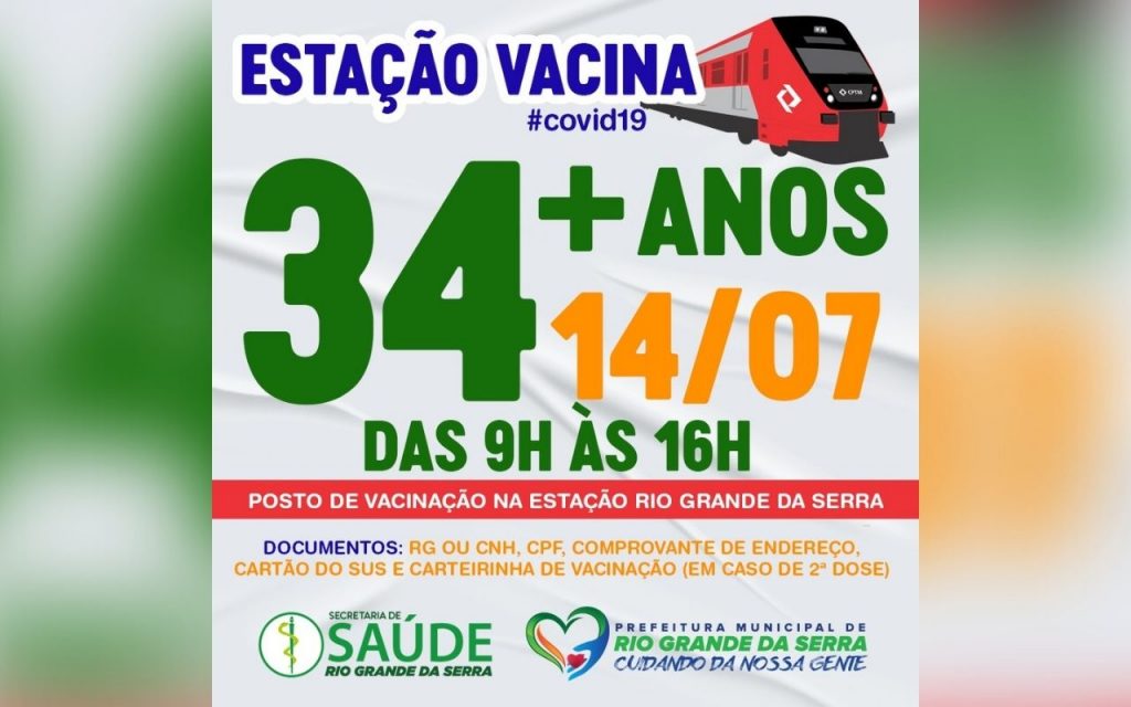 Rio Grande da Serra vacinará população com mais de 34 anos na CPTM a partir de amanhã (14) 1 0001 4279091013 20210713 220447 0000