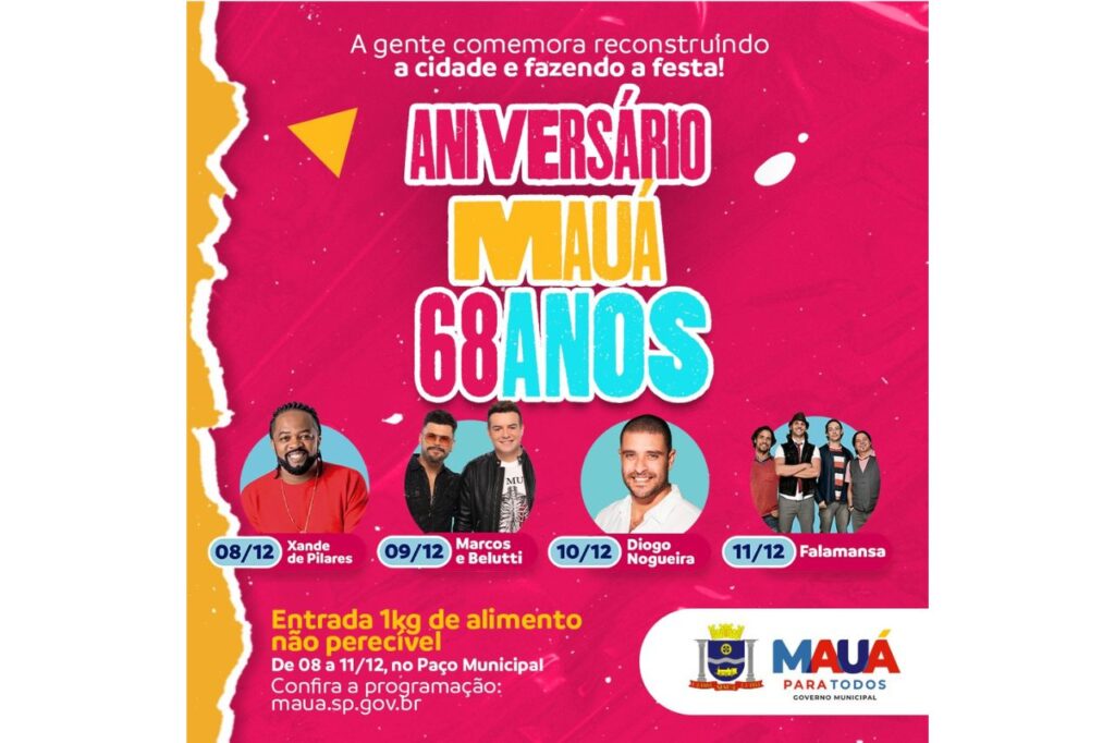 Mauá comemora 68 anos com shows no Paço Municipal 1 Mauá comemora 68 anos com shows no Paço Municipal
