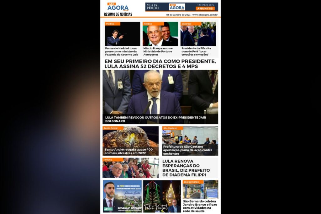 Resumo de notícias - ABC Agora - 03/01/2023
