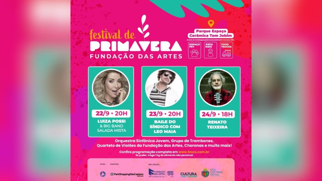 Festival de Primavera Fundação das Artes reúne música e gastronomia no Parque Espaço Cerâmica Tom Jobim