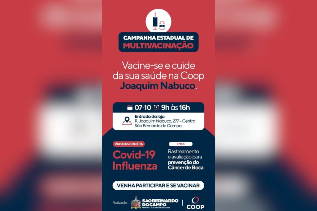 COOP de São Bernardo será posto avançado em Campanha Estadual de Multivacinação 1 COOP de São Bernardo será posto avançado em Campanha Estadual de Multivacinação