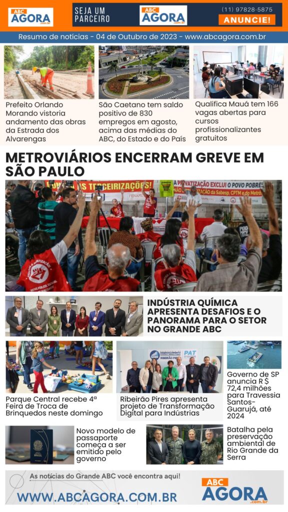 Resumo de Notícias - Confira as principais destaques do dia no ABC Agora - 04/10/2023 11 Resumo de Notícias - Confira as principais destaques do dia no ABC Agora - 04102023 (1)
