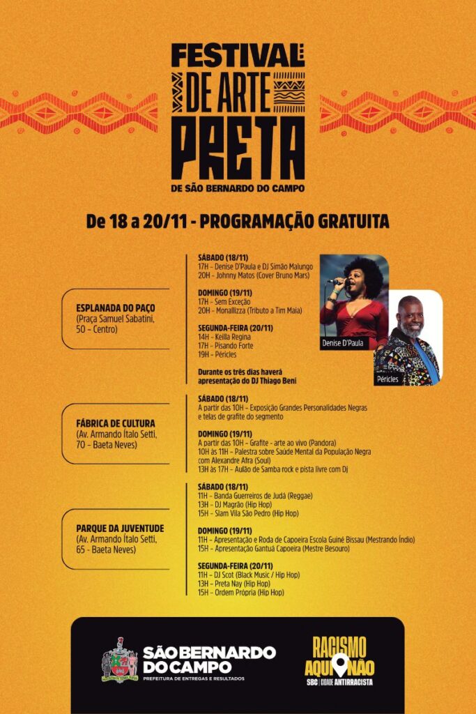 Mês da Consciência Negra em São Bernardo terá Festival de Arte Preta com show de Péricles 2 Mês da Consciência Negra em São Bernardo terá Festival de Arte Preta com show de Péricles (2)