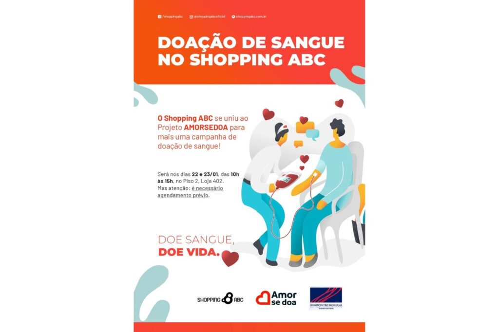Shopping ABC recebe posto para doação de sangue neste mês 1 Shopping ABC recebe posto para doação de sangue neste mês