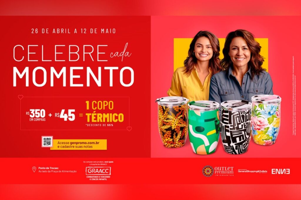 Outlet Premium Imigrantes prepara ação para o Dia das Mães com copos térmicos personalizáveis